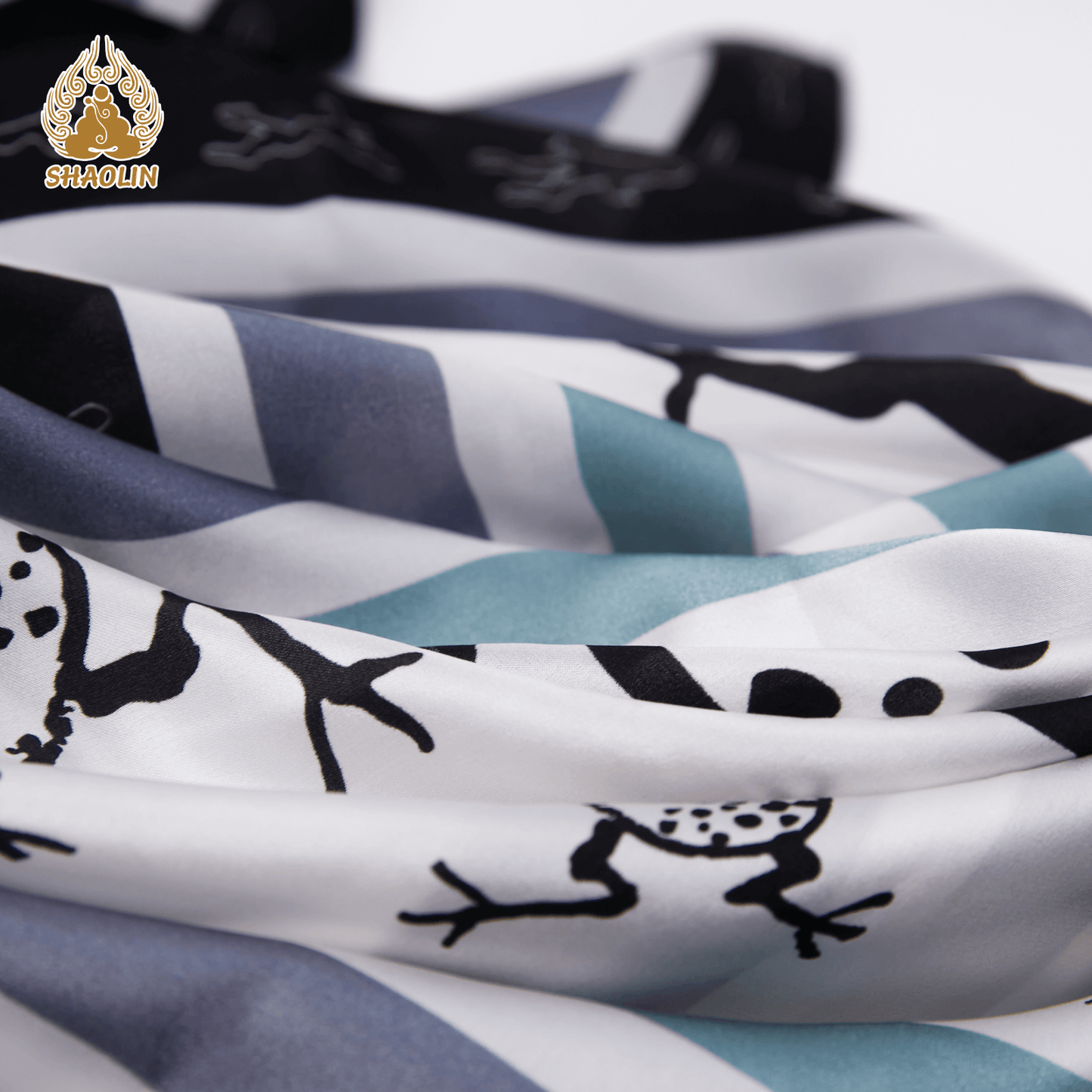 Shaolin-Inspired Silk Scarf – Playful Toads