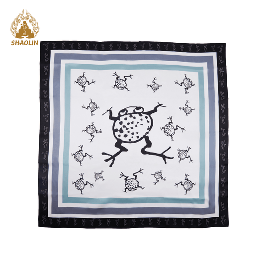 Shaolin-Inspired Silk Scarf – Playful Toads