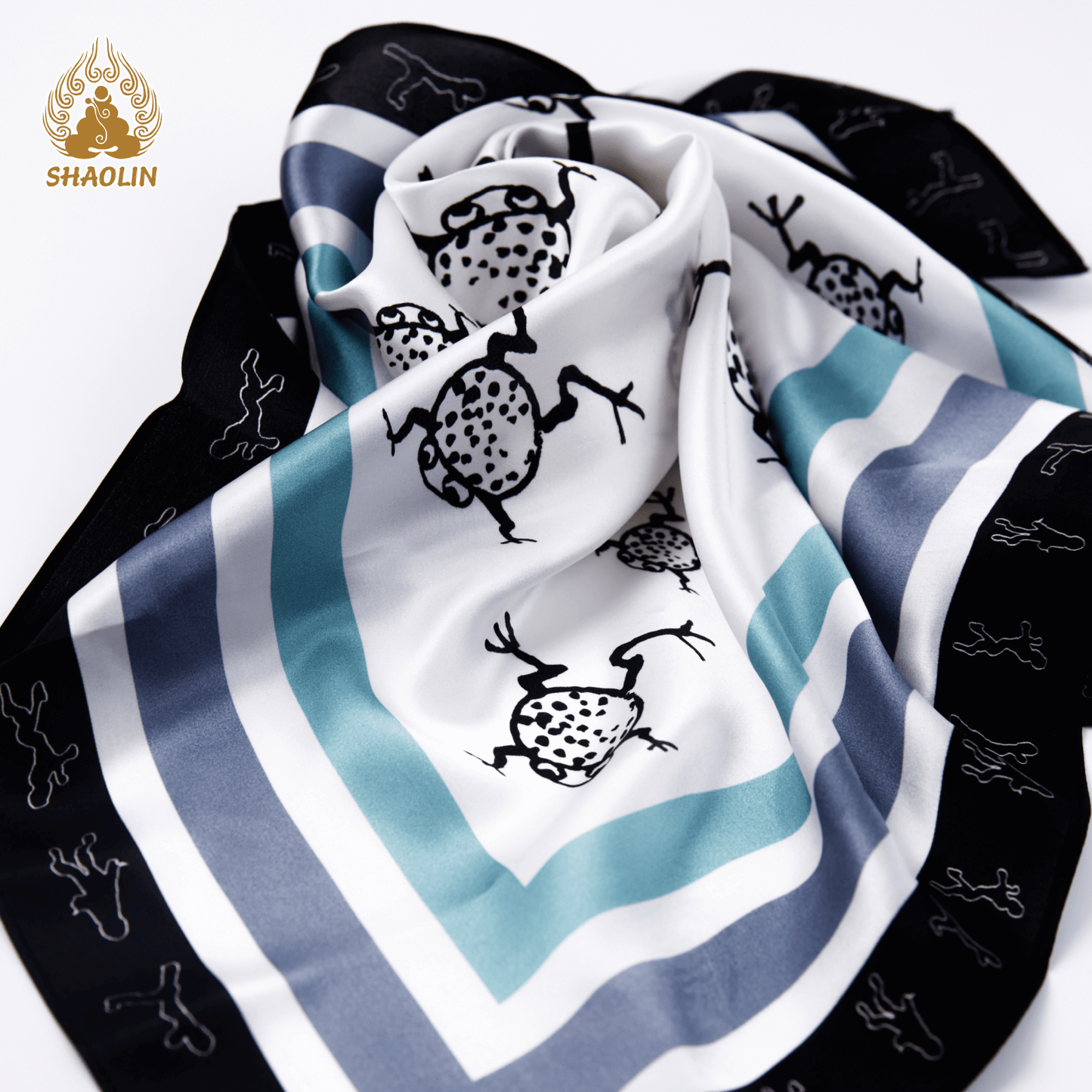 Shaolin-Inspired Silk Scarf – Playful Toads