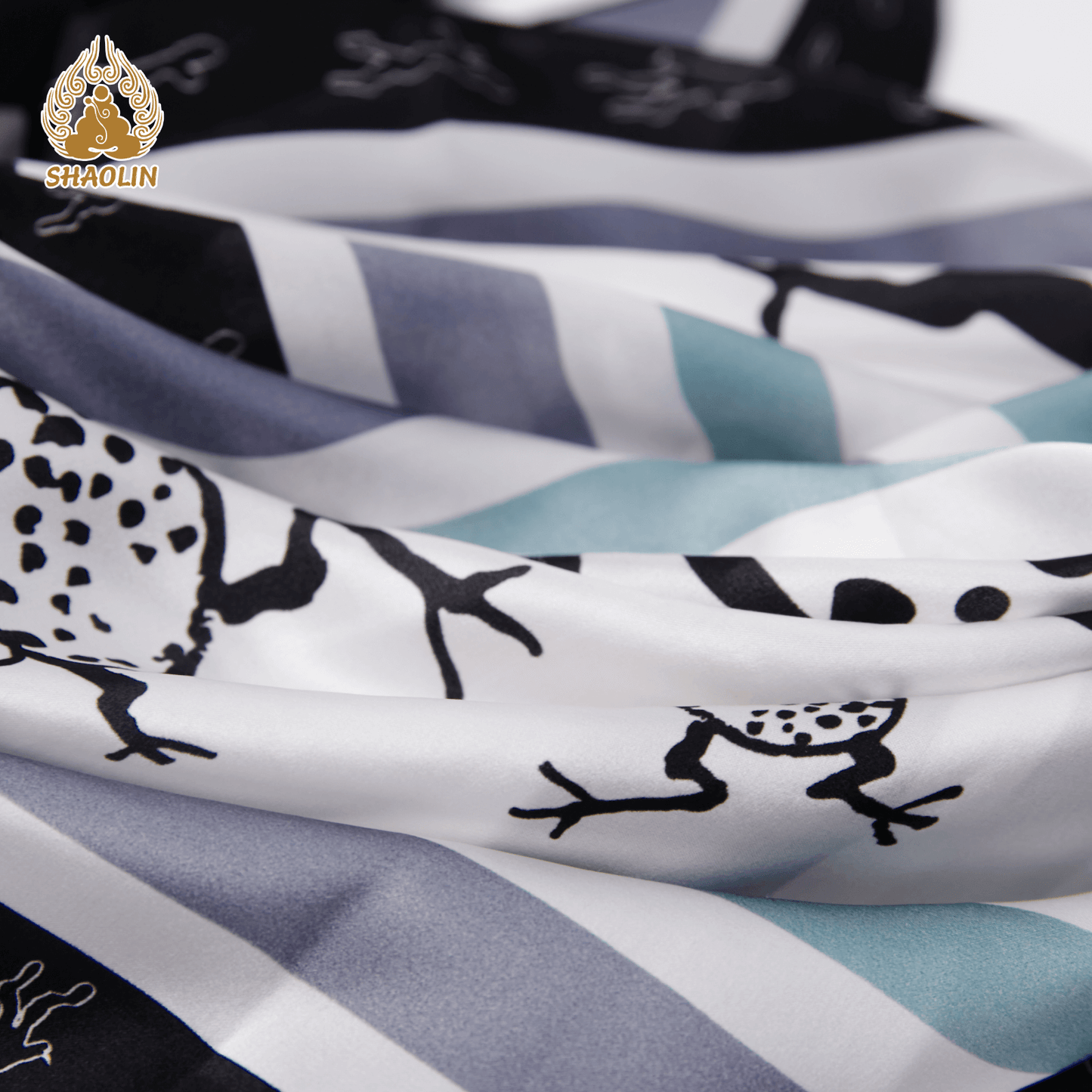 Shaolin-Inspired Silk Scarf – Playful Toads
