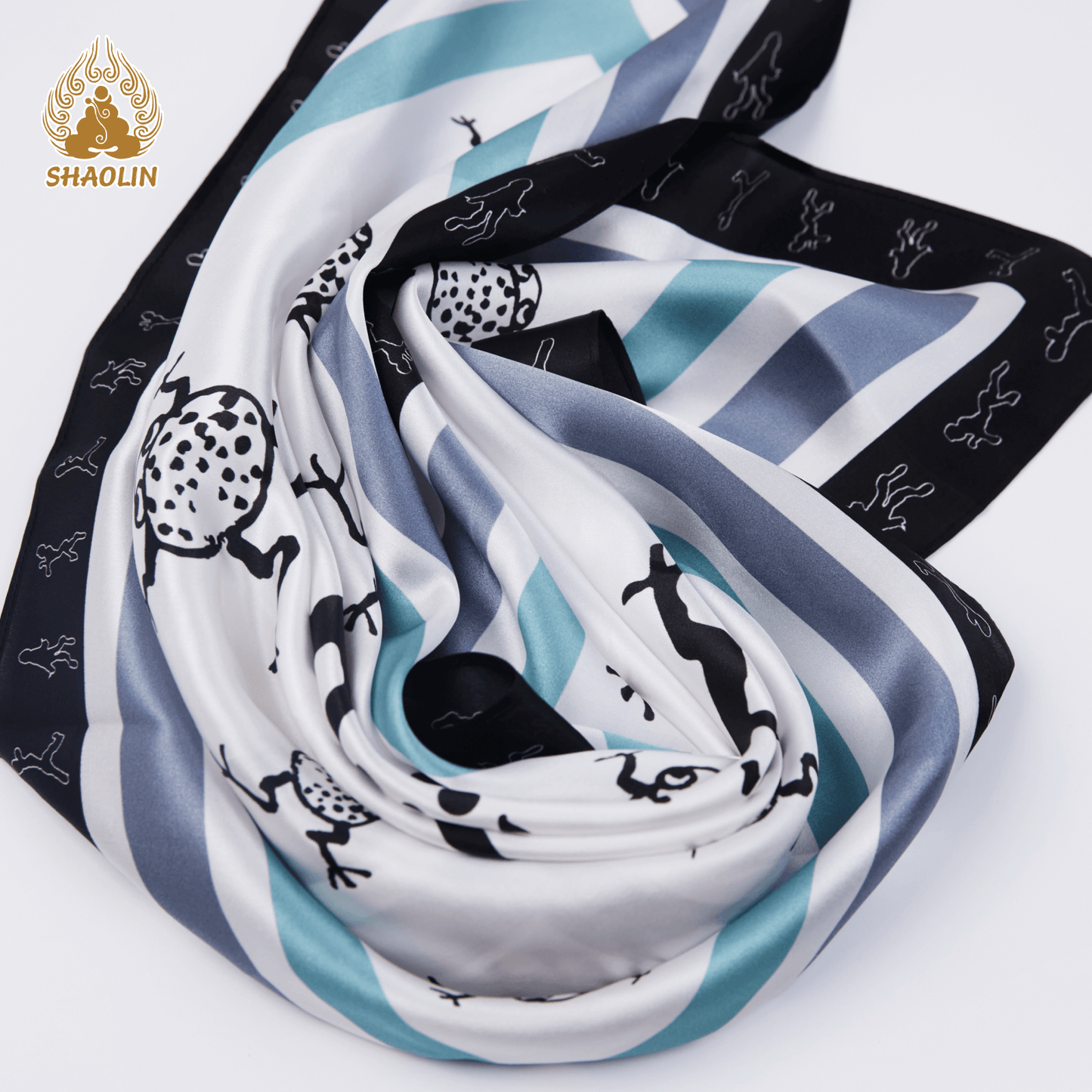 Shaolin-Inspired Silk Scarf – Playful Toads