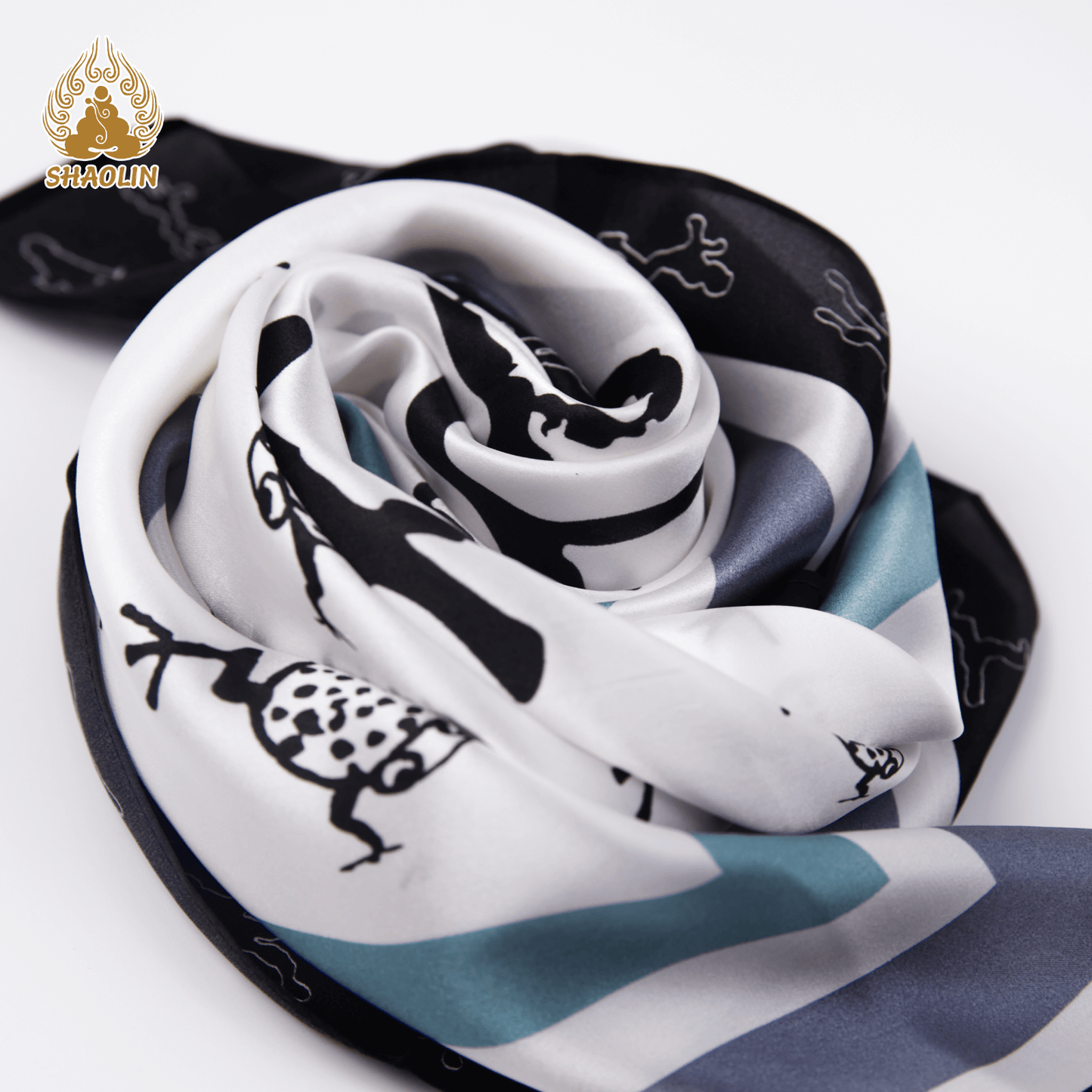 Shaolin-Inspired Silk Scarf – Playful Toads